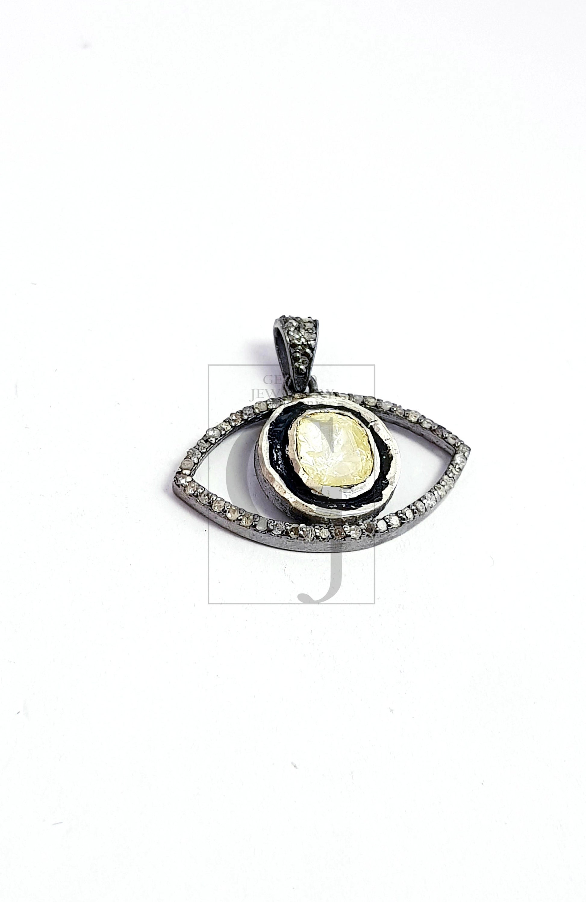 Evil eye design flat diamond style Rosecut pave diamond pendant 925 sterling silver handmade finish polki diamond pendant jewelry