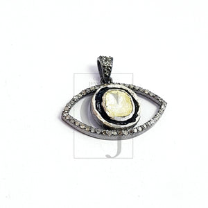 Evil eye design flat diamond style Rosecut pave diamond pendant 925 sterling silver handmade finish polki diamond pendant jewelry