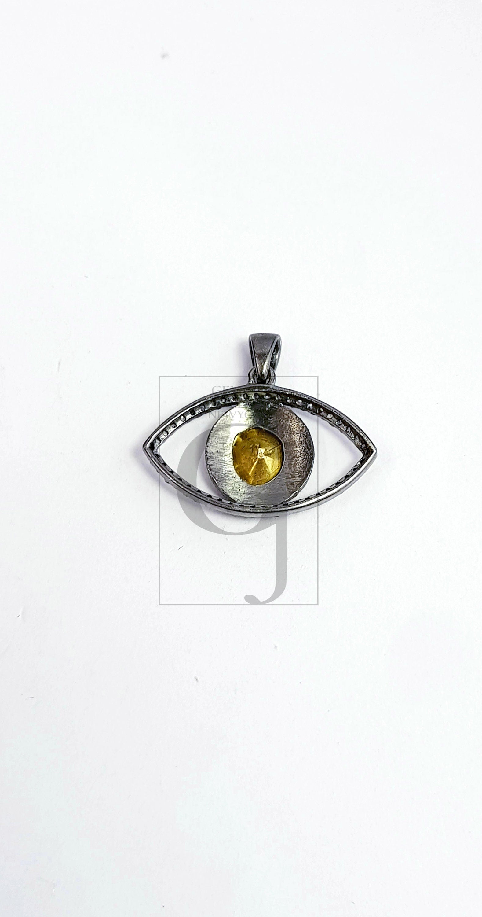 Evil eye design flat diamond style Rosecut pave diamond pendant 925 sterling silver handmade finish polki diamond pendant jewelry