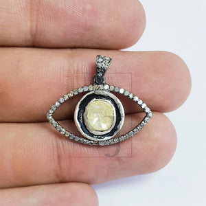 Evil eye design flat diamond style Rosecut pave diamond pendant 925 sterling silver handmade finish polki diamond pendant jewelry