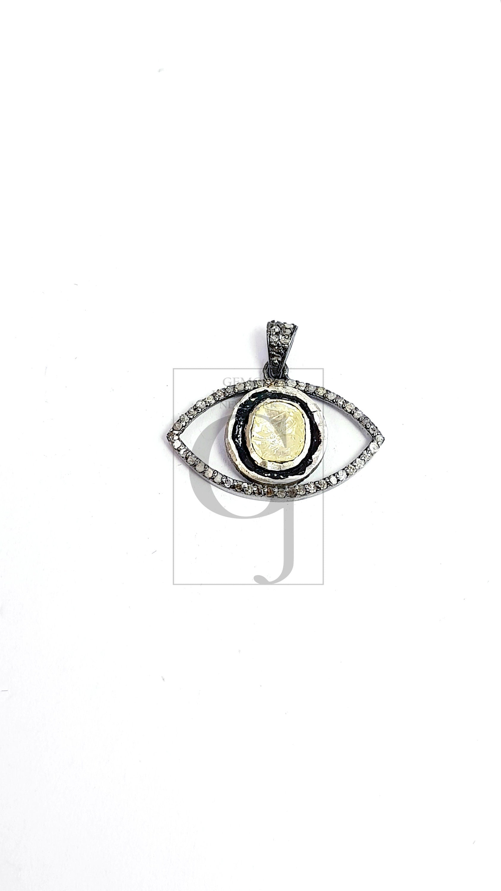 Evil eye design flat diamond style Rosecut pave diamond pendant 925 sterling silver handmade finish polki diamond pendant jewelry