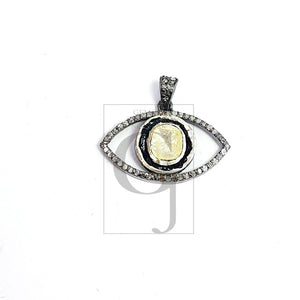 Evil eye design flat diamond style Rosecut pave diamond pendant 925 sterling silver handmade finish polki diamond pendant jewelry