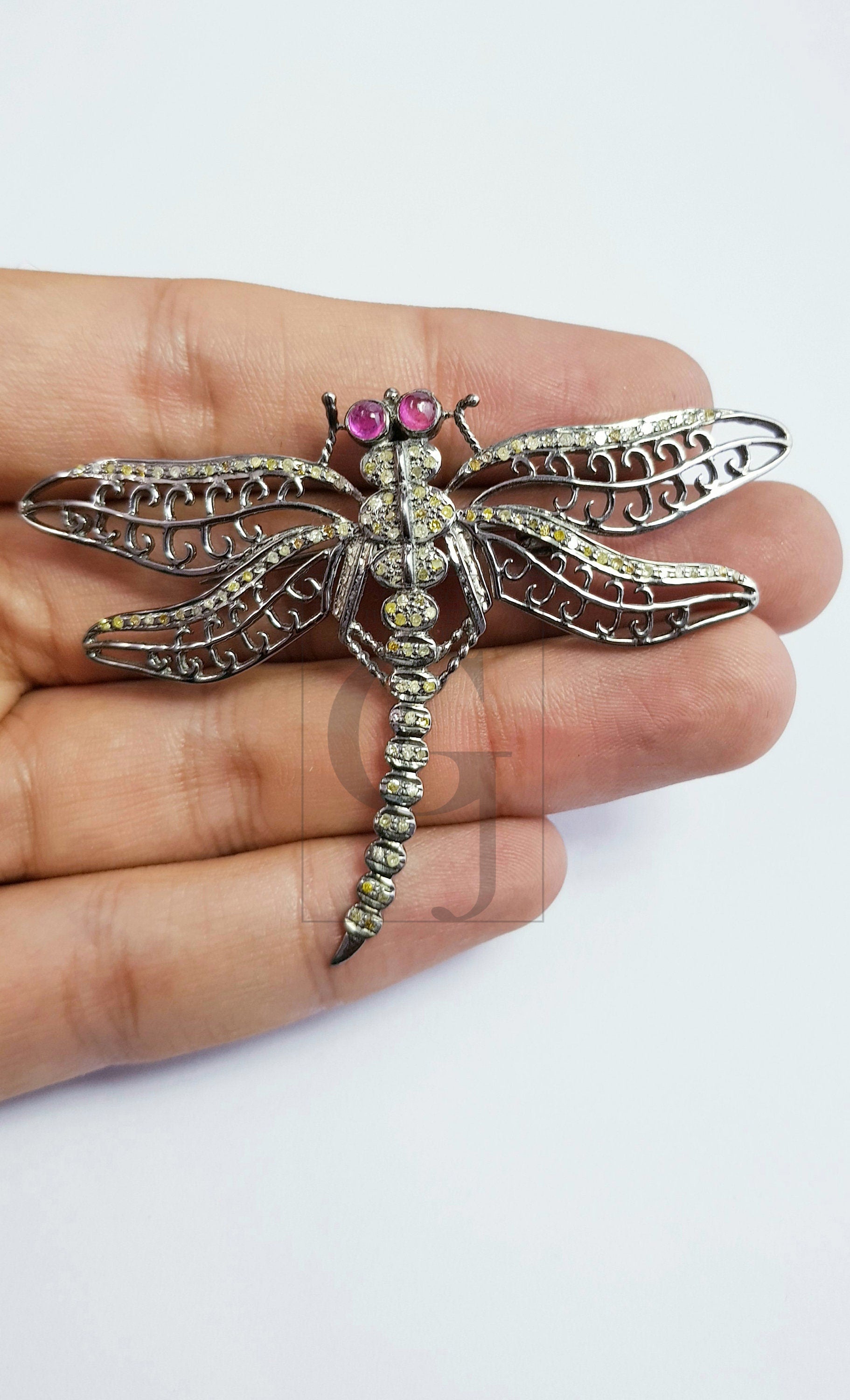 Very Beautiful Dragonfly design pendant pin Rosecut pave diamond pendant 925 sterling silver handmade finish diamond pendant jewelry