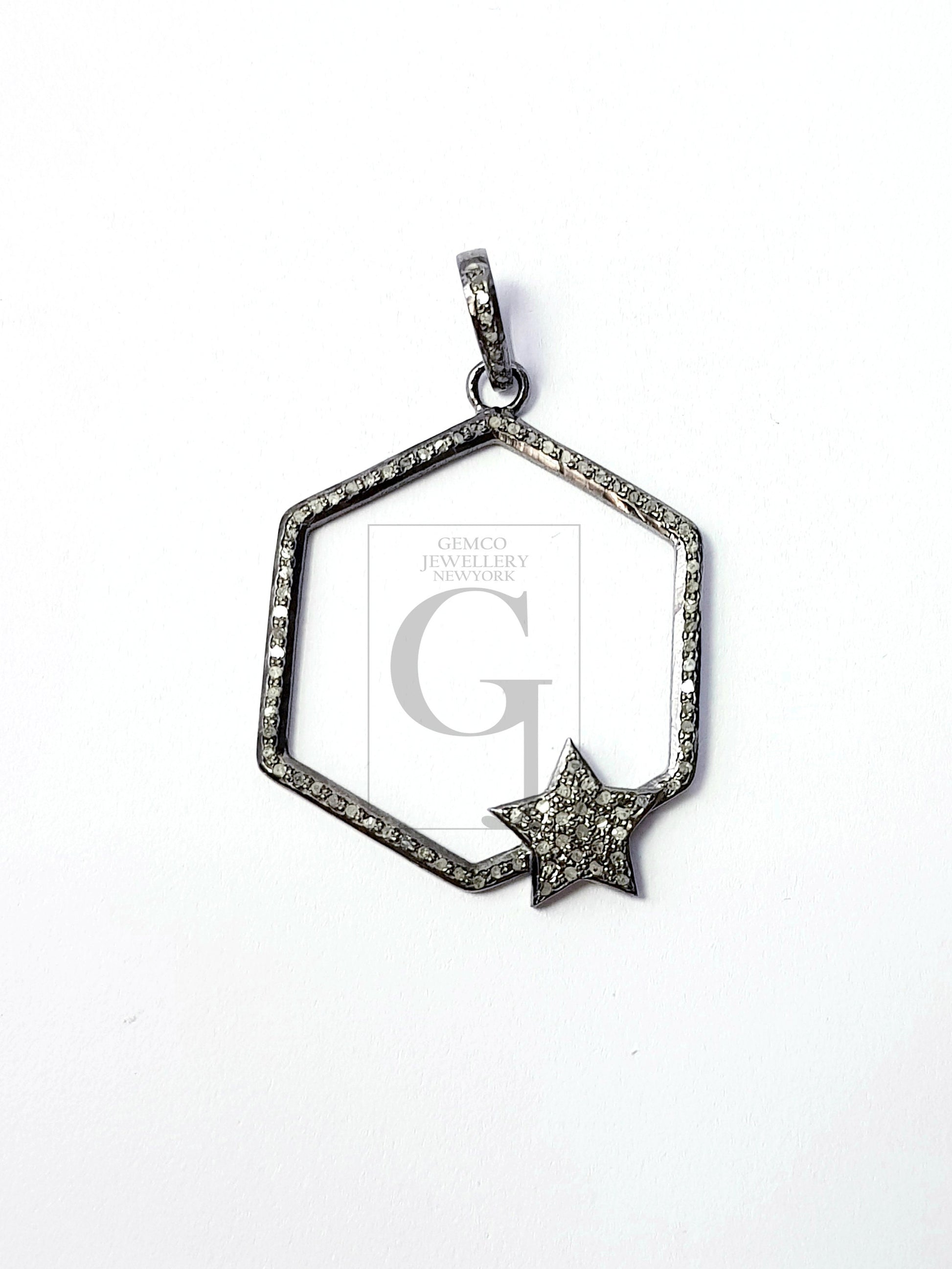 Beautiful star designer Rosecut pave diamond pendant 925 sterling silver handmade finish diamond jewelry pendant