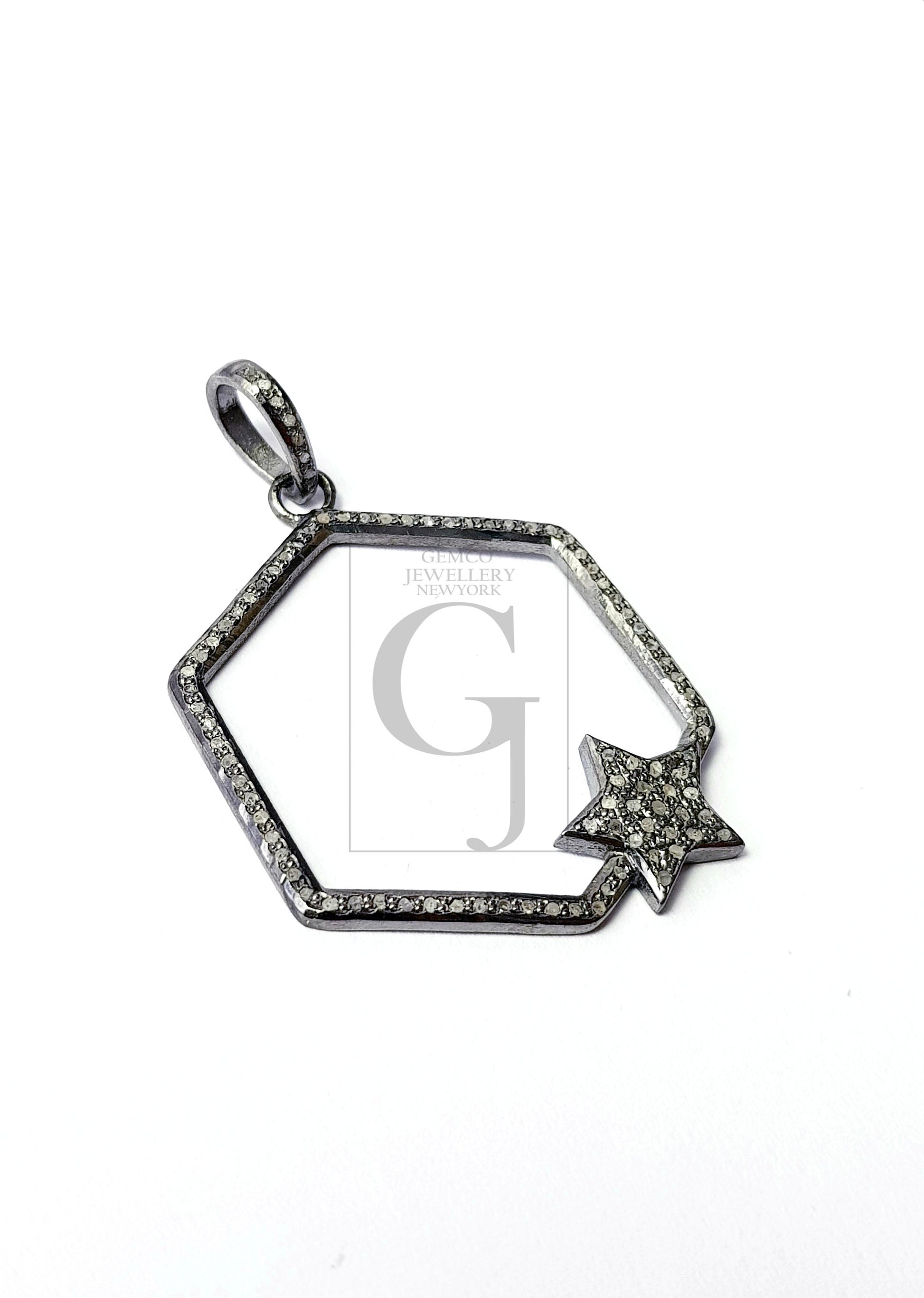 Beautiful star designer Rosecut pave diamond pendant 925 sterling silver handmade finish diamond jewelry pendant