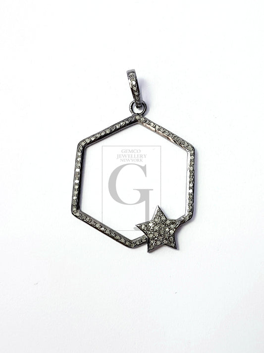 Beautiful star designer Rosecut pave diamond pendant 925 sterling silver handmade finish diamond jewelry pendant