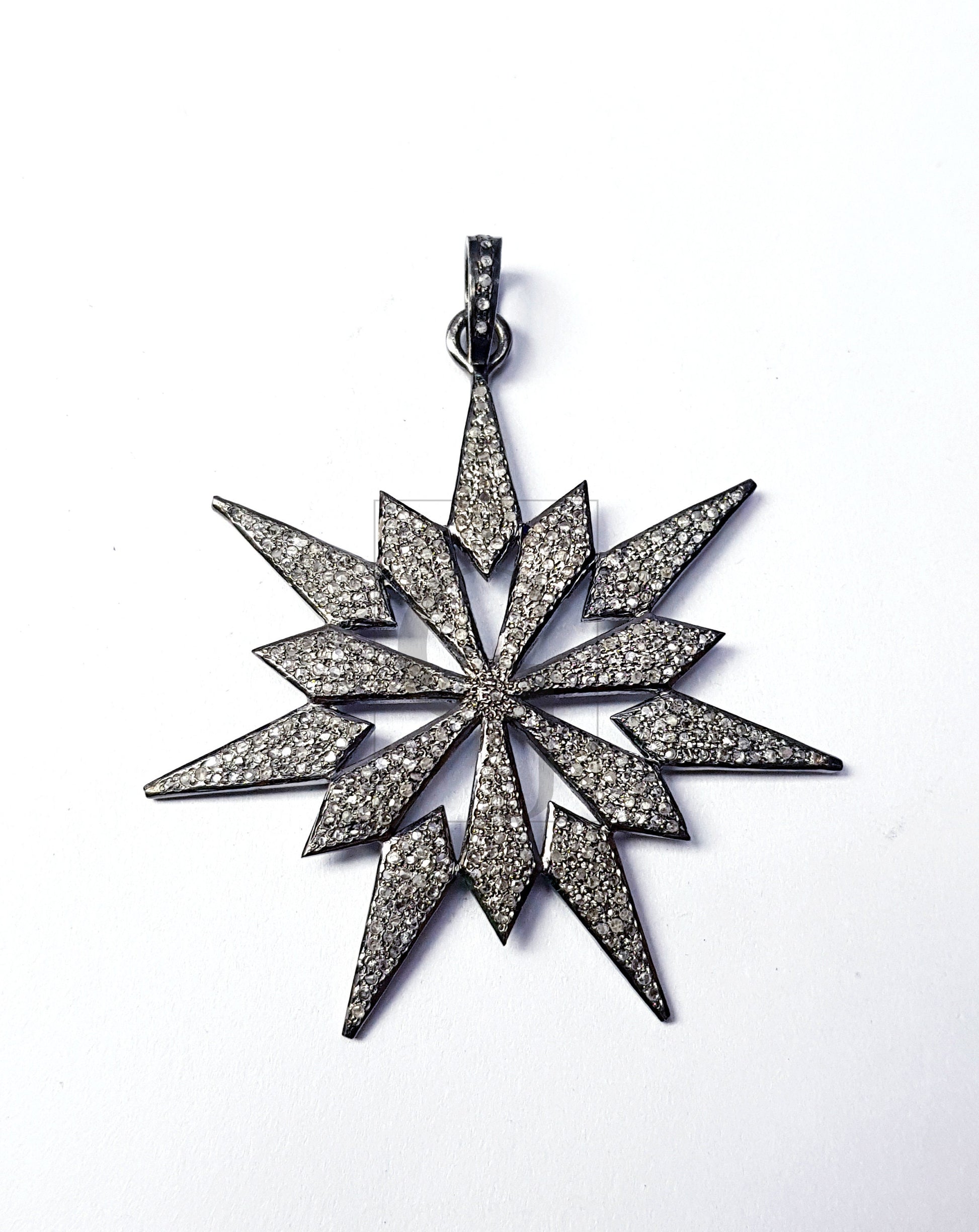 Pave diamond rosecut pendant 925 sterling silver finish handmade diamond pendant very beautiful starburst design pavediamond charm pendant