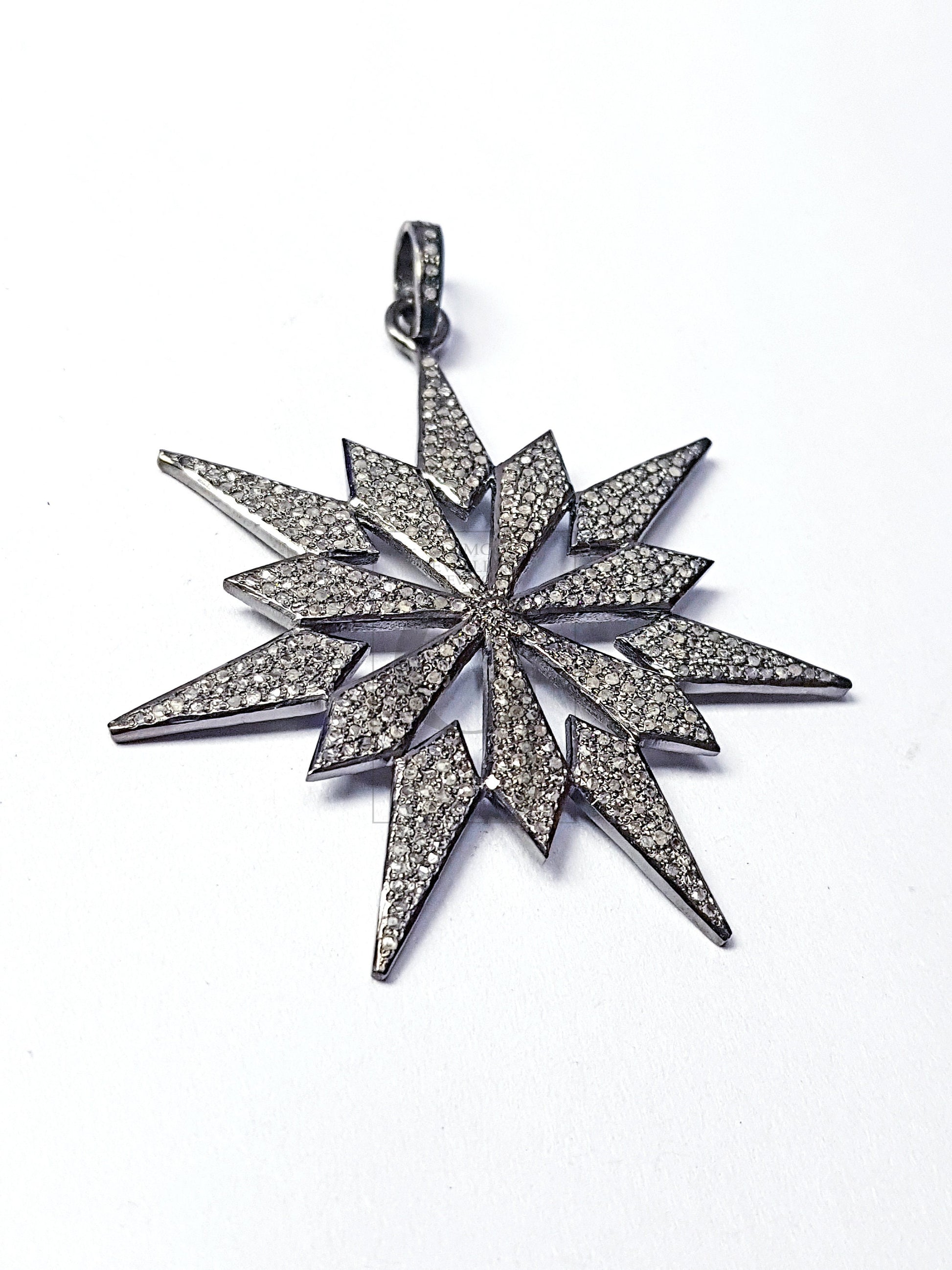 Pave diamond rosecut pendant 925 sterling silver finish handmade diamond pendant very beautiful starburst design pavediamond charm pendant