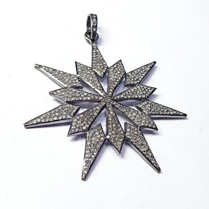 Pave diamond rosecut pendant 925 sterling silver finish handmade diamond pendant very beautiful starburst design pavediamond charm pendant