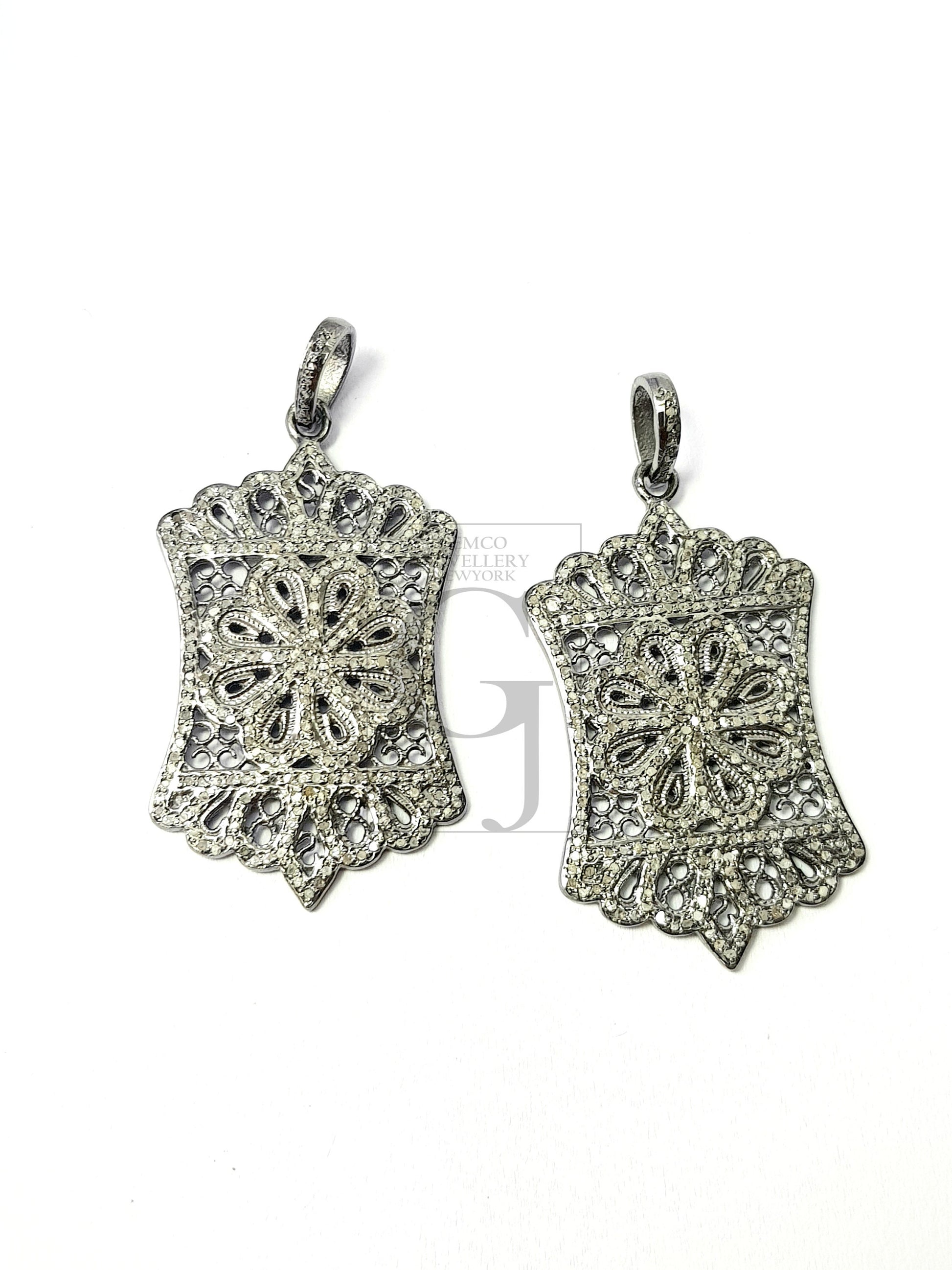 Very unique designer Rosecut pave diamond pendant 925 sterling silver handmade finish diamond jewelry pendant