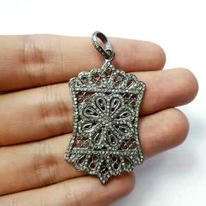 Very unique designer Rosecut pave diamond pendant 925 sterling silver handmade finish diamond jewelry pendant