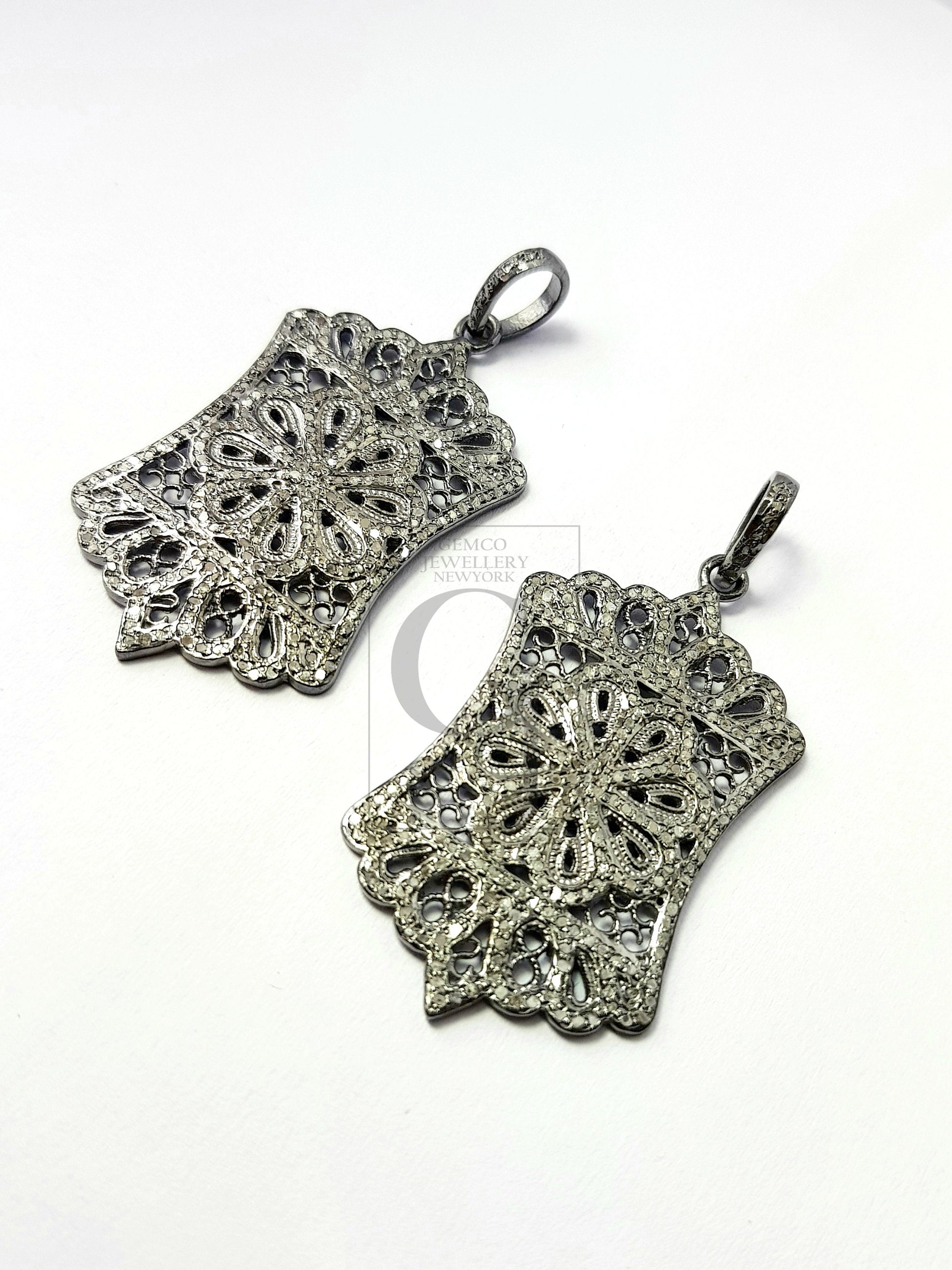 Very unique designer Rosecut pave diamond pendant 925 sterling silver handmade finish diamond jewelry pendant