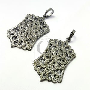 Very unique designer Rosecut pave diamond pendant 925 sterling silver handmade finish diamond jewelry pendant