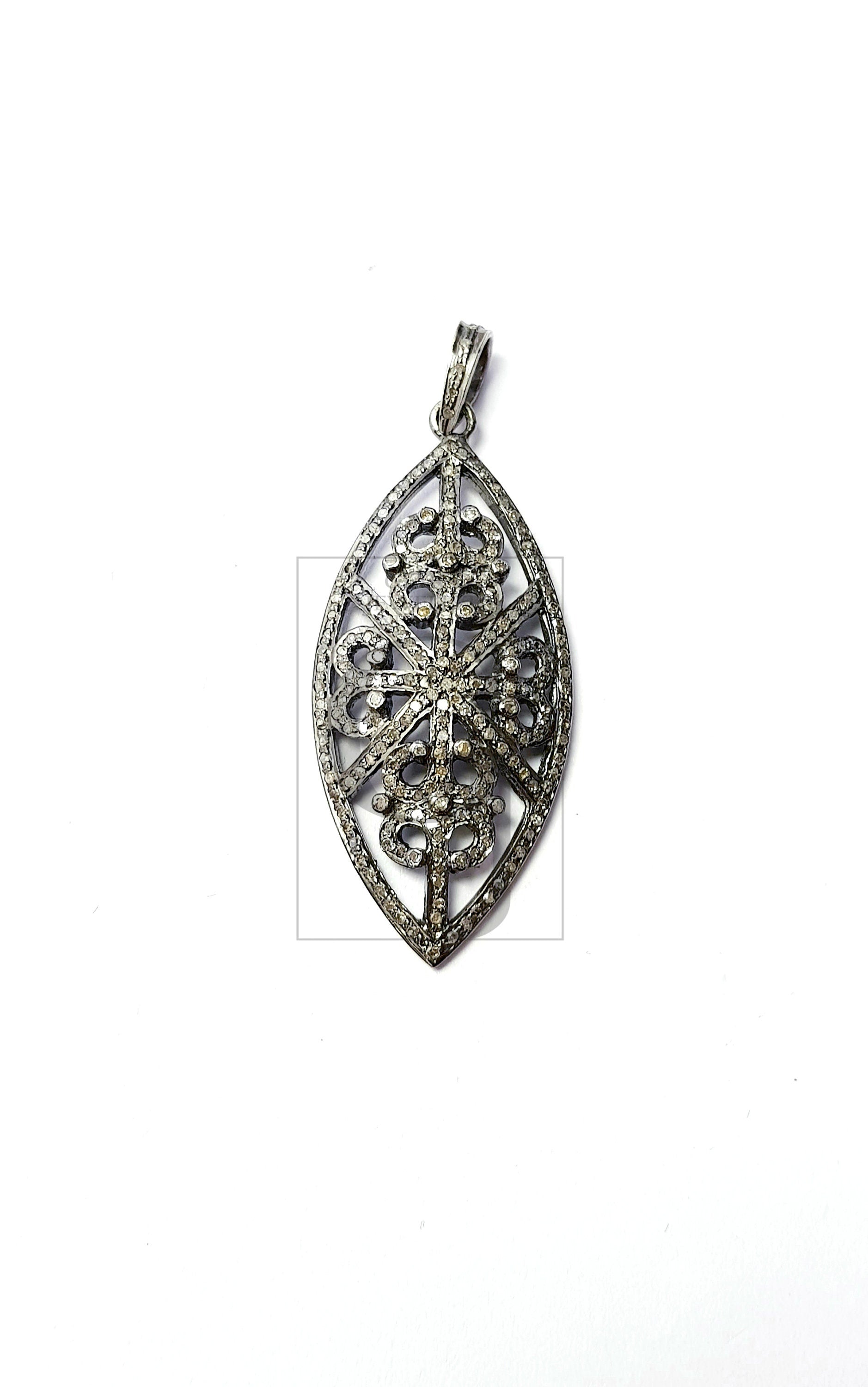 Latest design marquise shape Pave rosecut diamond pendent 925 sterling silver handmade beautiful design diamond pendant jewelry