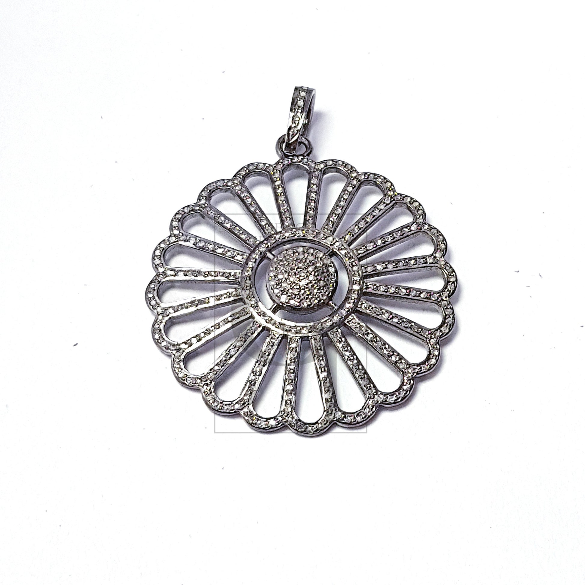 Pave diamond rosecut pendant 925 sterling silver pendant handmade diamond pendant sun flower new design pave diamond pendant