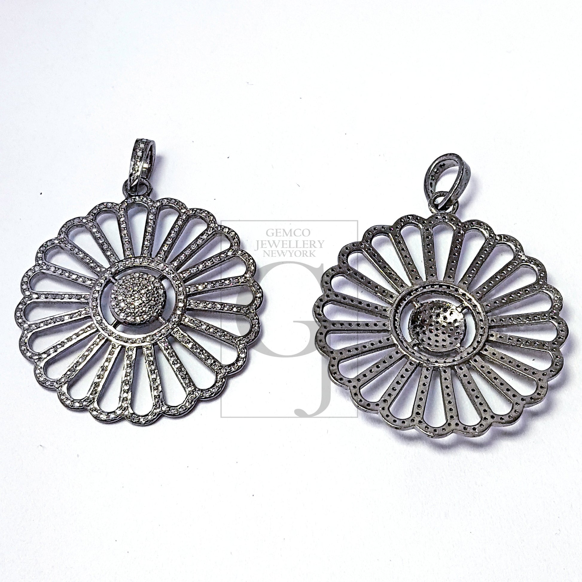 Pave diamond rosecut pendant 925 sterling silver pendant handmade diamond pendant sun flower new design pave diamond pendant