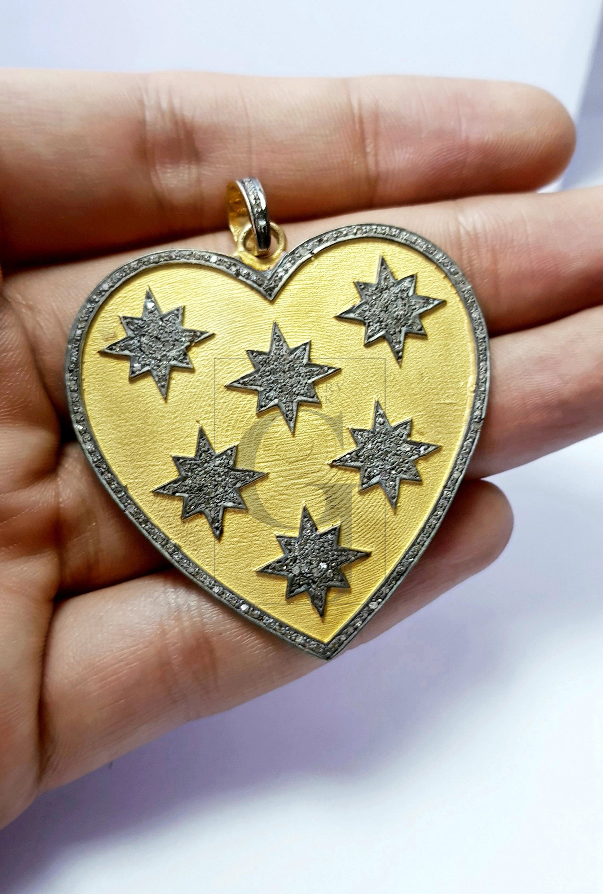 Heart shaped very beautiful designed Rocecut pave diamond pendant 925 sterling silver handmade finish diamond jewelry