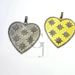 Heart shaped very beautiful designed Rocecut pave diamond pendant 925 sterling silver handmade finish diamond jewelry