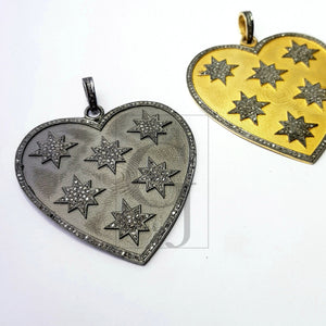 Heart shaped very beautiful designed Rocecut pave diamond pendant 925 sterling silver handmade finish diamond jewelry