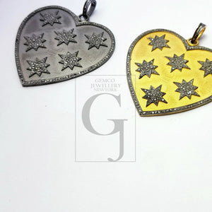 Heart shaped very beautiful designed Rocecut pave diamond pendant 925 sterling silver handmade finish diamond jewelry