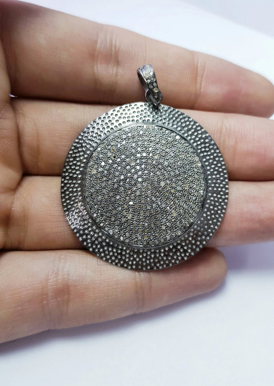 Circle shaped design beautiful charm latest design Rocecut pave diamond pendant 925 sterling silver handmade finish diamond pendant jewelry