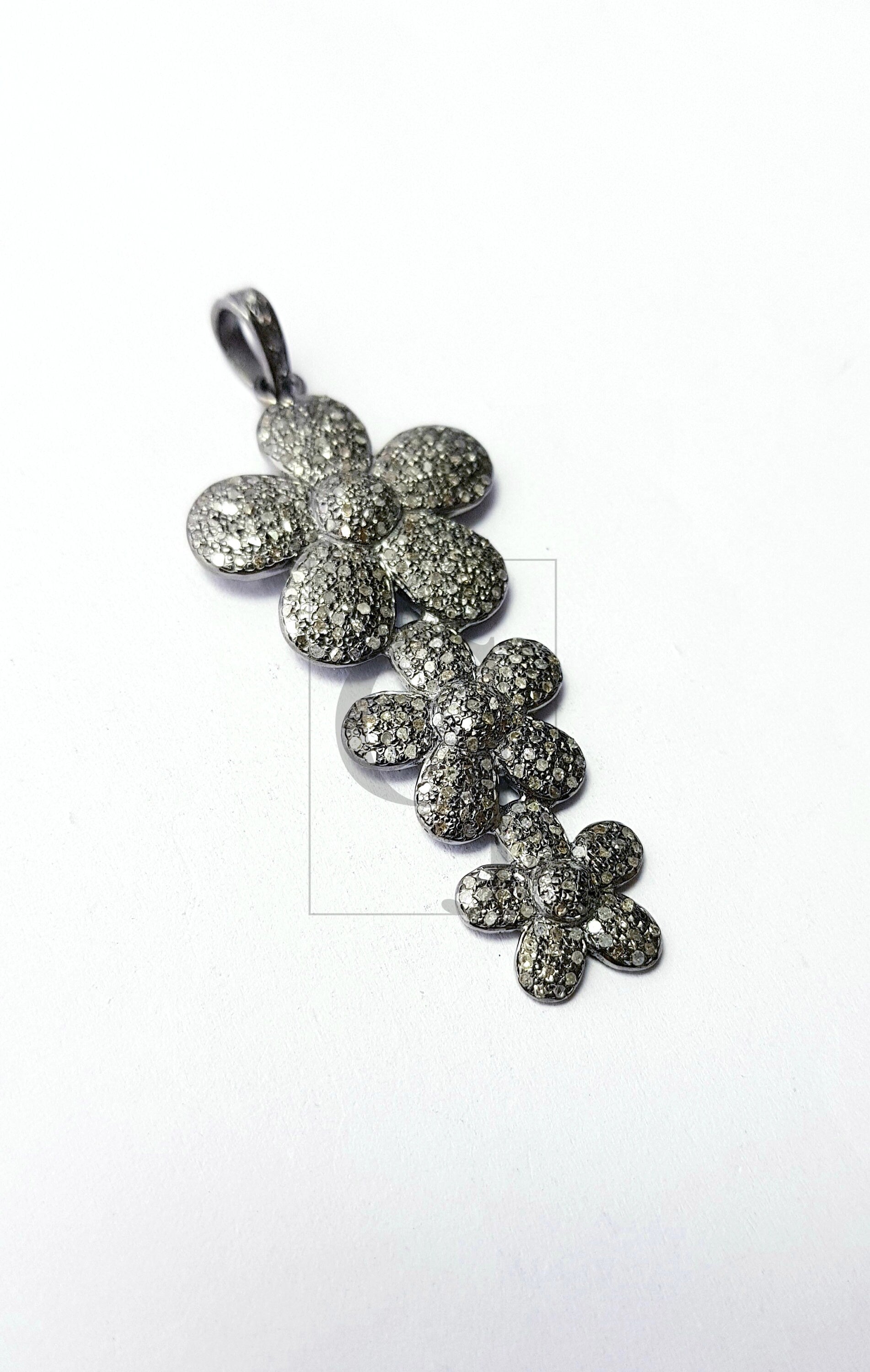 Beautiful Flower Rosecut Pave Diamond Pendant 925 Sterling Silver Handmade Finish Diamond Jewelry Pendant