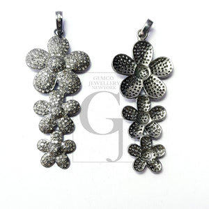 Beautiful Flower Rosecut Pave Diamond Pendant 925 Sterling Silver Handmade Finish Diamond Jewelry Pendant