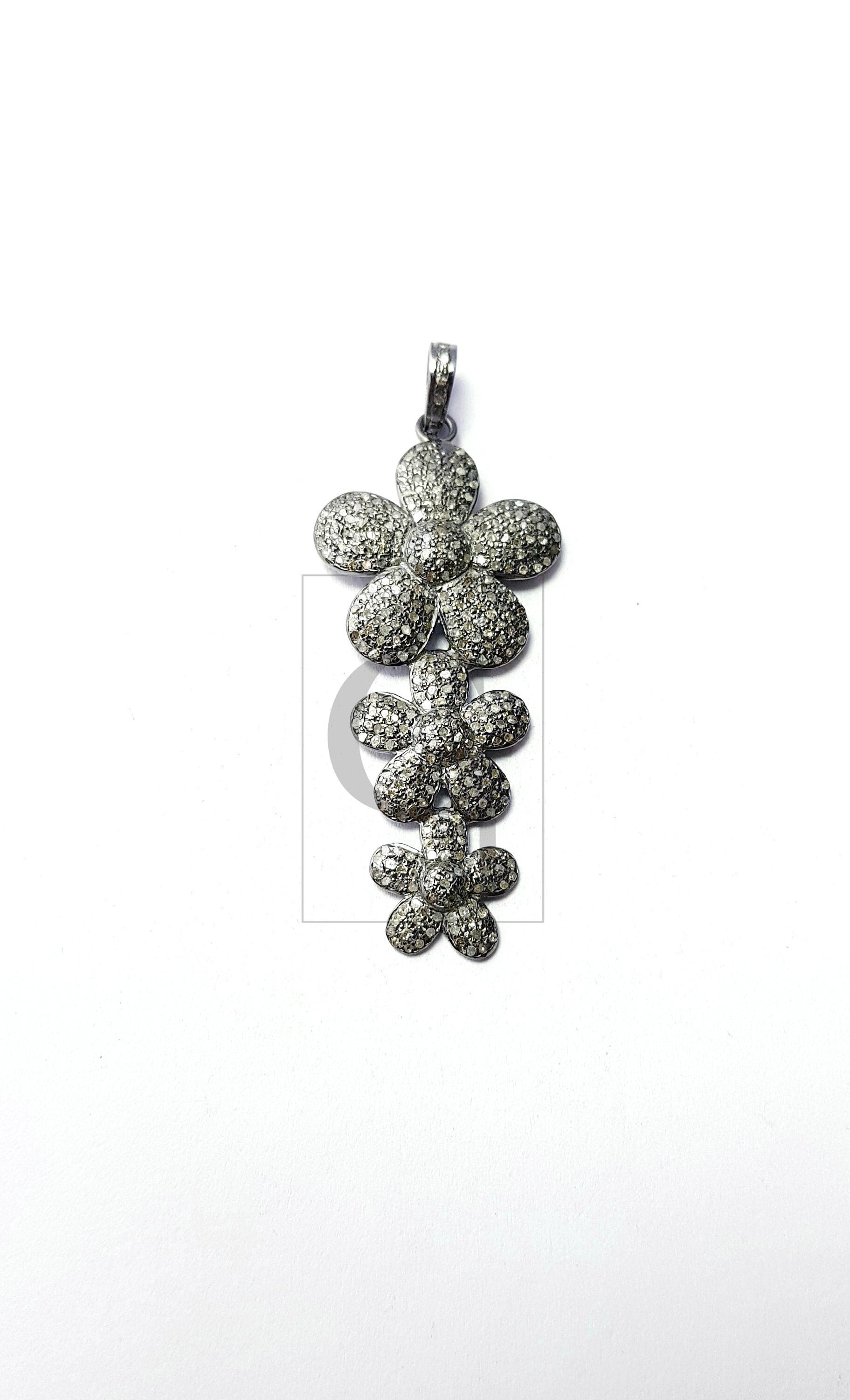 Beautiful Flower Rosecut Pave Diamond Pendant 925 Sterling Silver Handmade Finish Diamond Jewelry Pendant