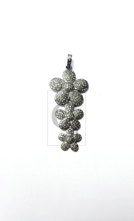 Beautiful Flower Rosecut Pave Diamond Pendant 925 Sterling Silver Handmade Finish Diamond Jewelry Pendant