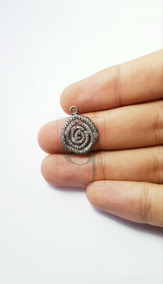 Unique design Rosecut pave diamond pendant 925 sterling silver handmade finish diamond jewelry charm pendant