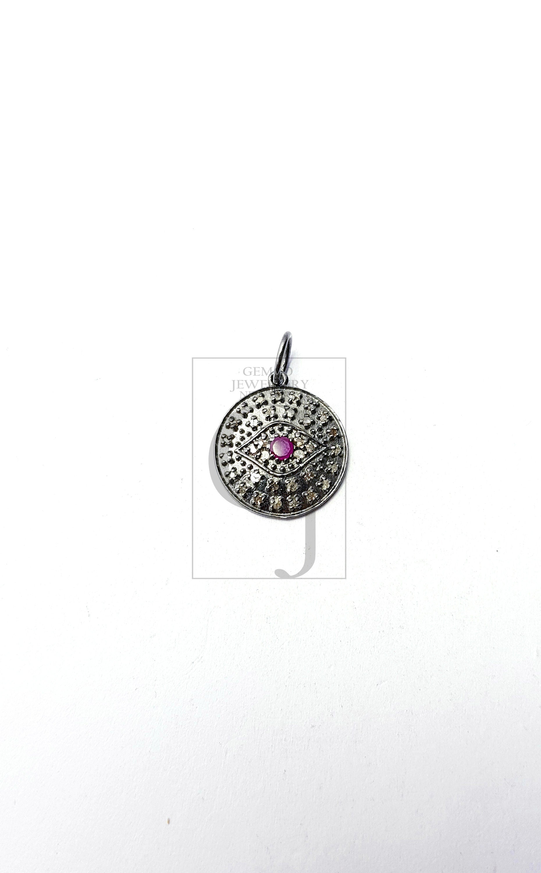 Evil eyes Rosecut pave diamond Ruy  pendant 925 sterling silver handmade finish diamond jewelry pendant