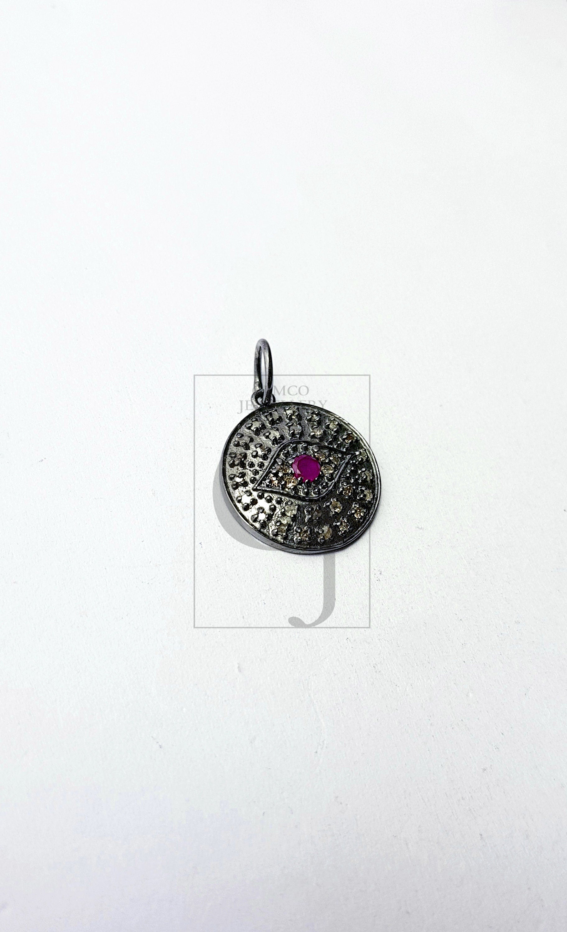 Evil eyes Rosecut pave diamond Ruy  pendant 925 sterling silver handmade finish diamond jewelry pendant