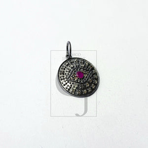Evil eyes Rosecut pave diamond Ruy  pendant 925 sterling silver handmade finish diamond jewelry pendant