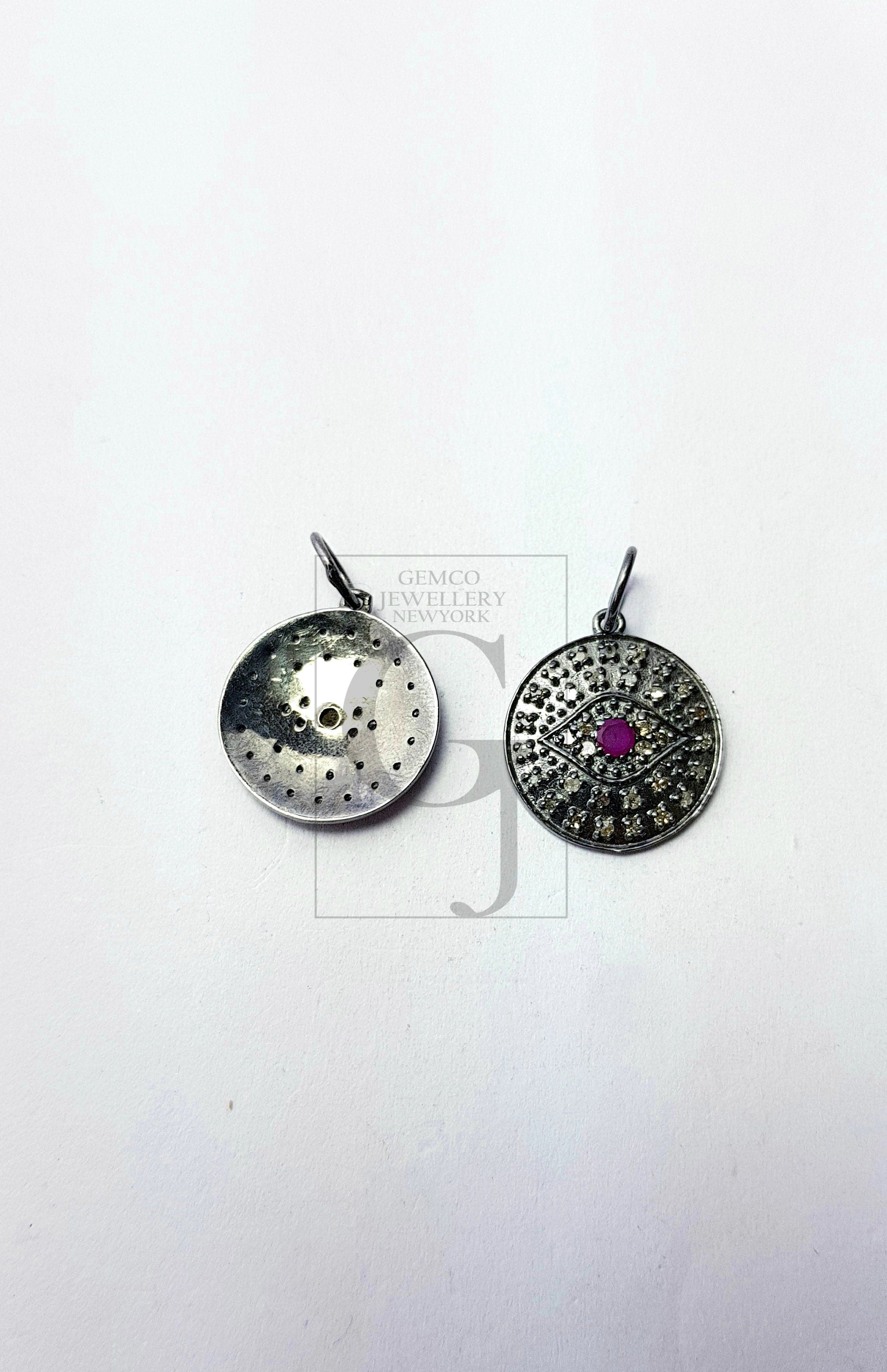 Evil eyes Rosecut pave diamond Ruy  pendant 925 sterling silver handmade finish diamond jewelry pendant