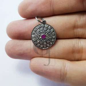 Evil eyes Rosecut pave diamond Ruy  pendant 925 sterling silver handmade finish diamond jewelry pendant