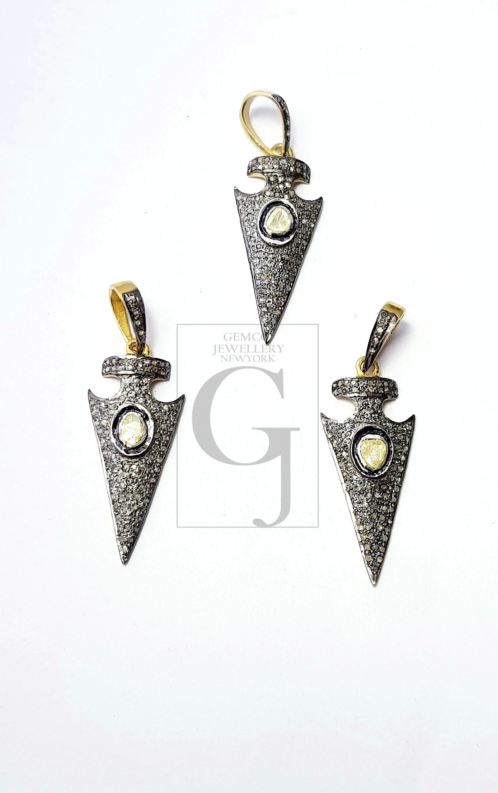 Arrow Head Design Rosecut Pave Diamond Pendant 925 Sterling Silver Handmade Finish Beautiful Flat Diamond Pendant Jewelry