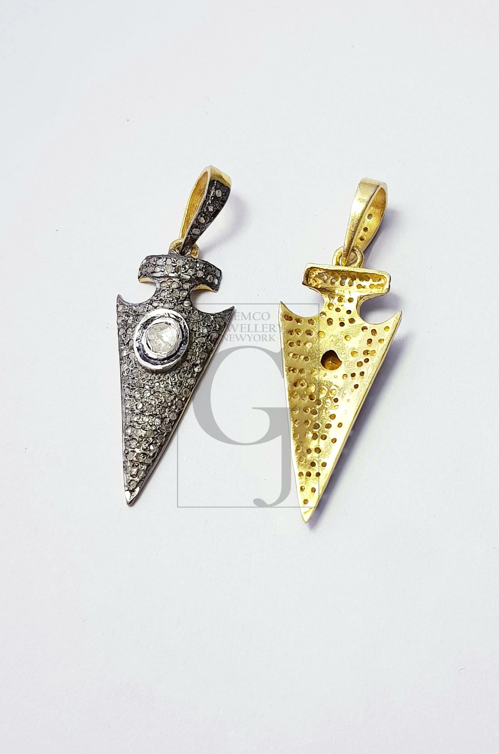 Arrow Head Design Rosecut Pave Diamond Pendant 925 Sterling Silver Handmade Finish Beautiful Flat Diamond Pendant Jewelry