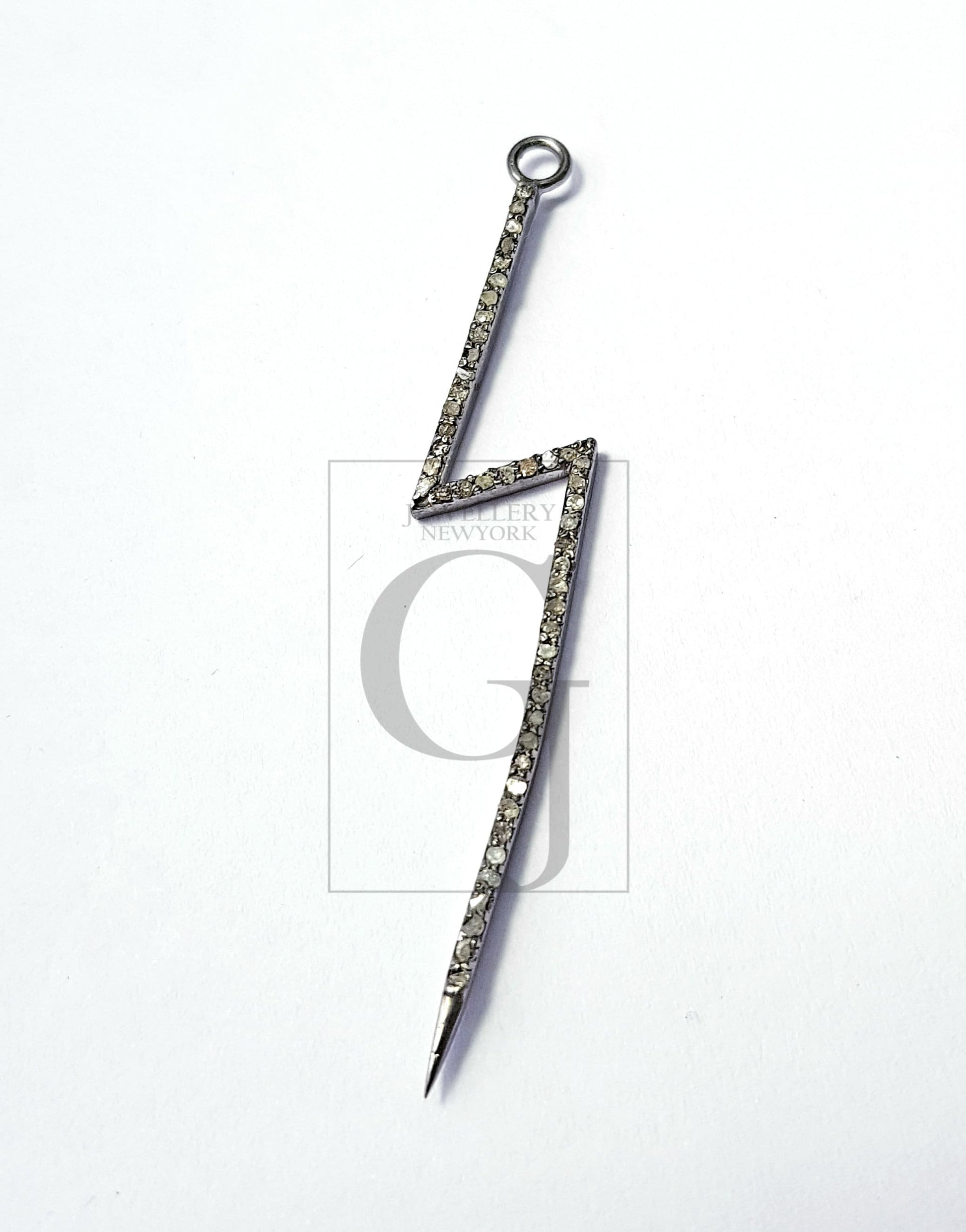 Pave etting Thunder Bolt Pave Diamond Rosecut Pendant 925 Sterling Silver Pendant Handmade Diamond Pendant