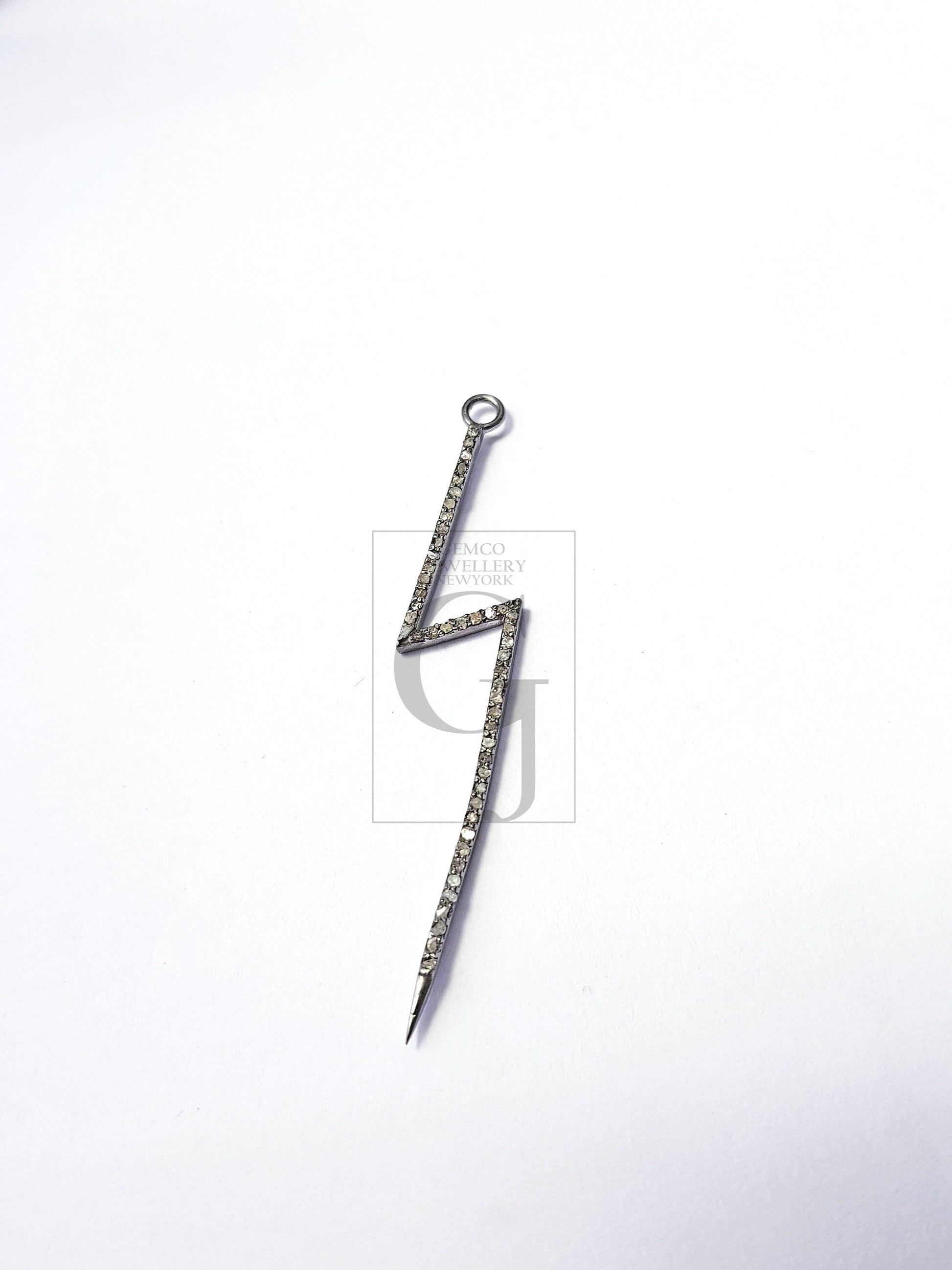 Pave etting Thunder Bolt Pave Diamond Rosecut Pendant 925 Sterling Silver Pendant Handmade Diamond Pendant