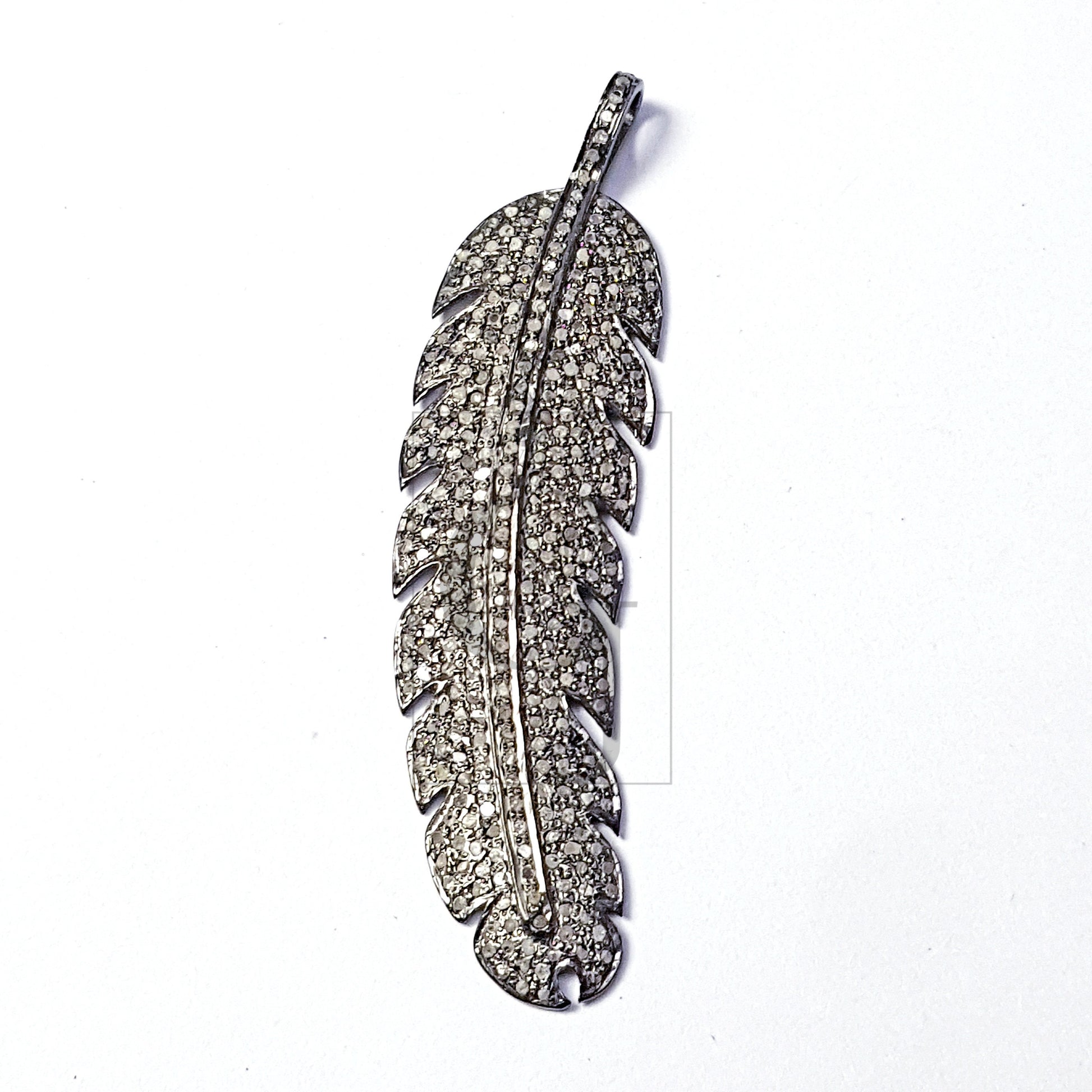 Pave Diamond Rosecut Pendant 925 Sterling Silver Pendant Handmade Diamond Pendant Bird Feather Shaped Beautiful Diamond Pendant