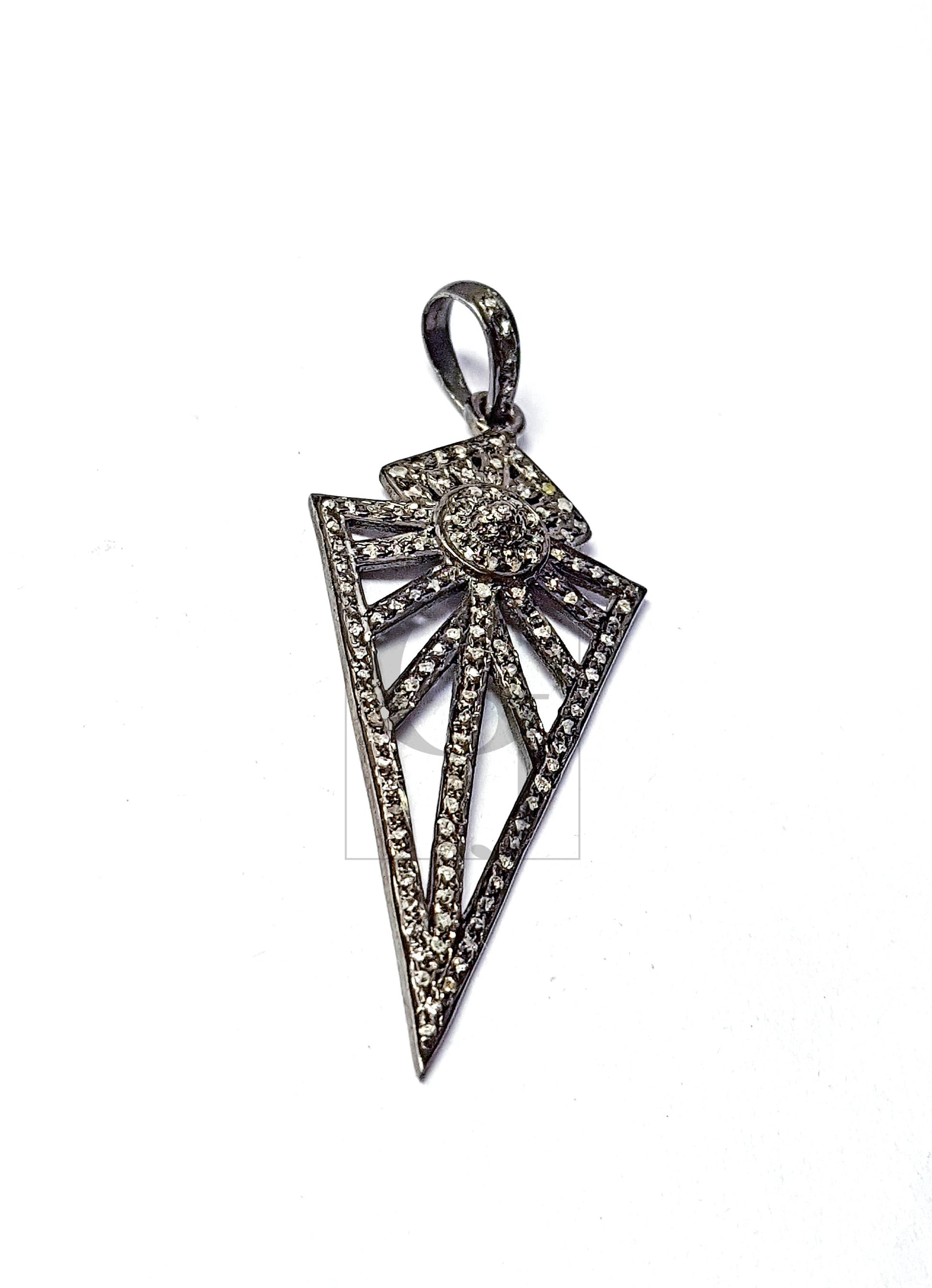 Very beautiful design arrowhead spike diamond charm Pave diamond rosecut pendant 925 sterling silver pendant handmade diamond pendant 50mm