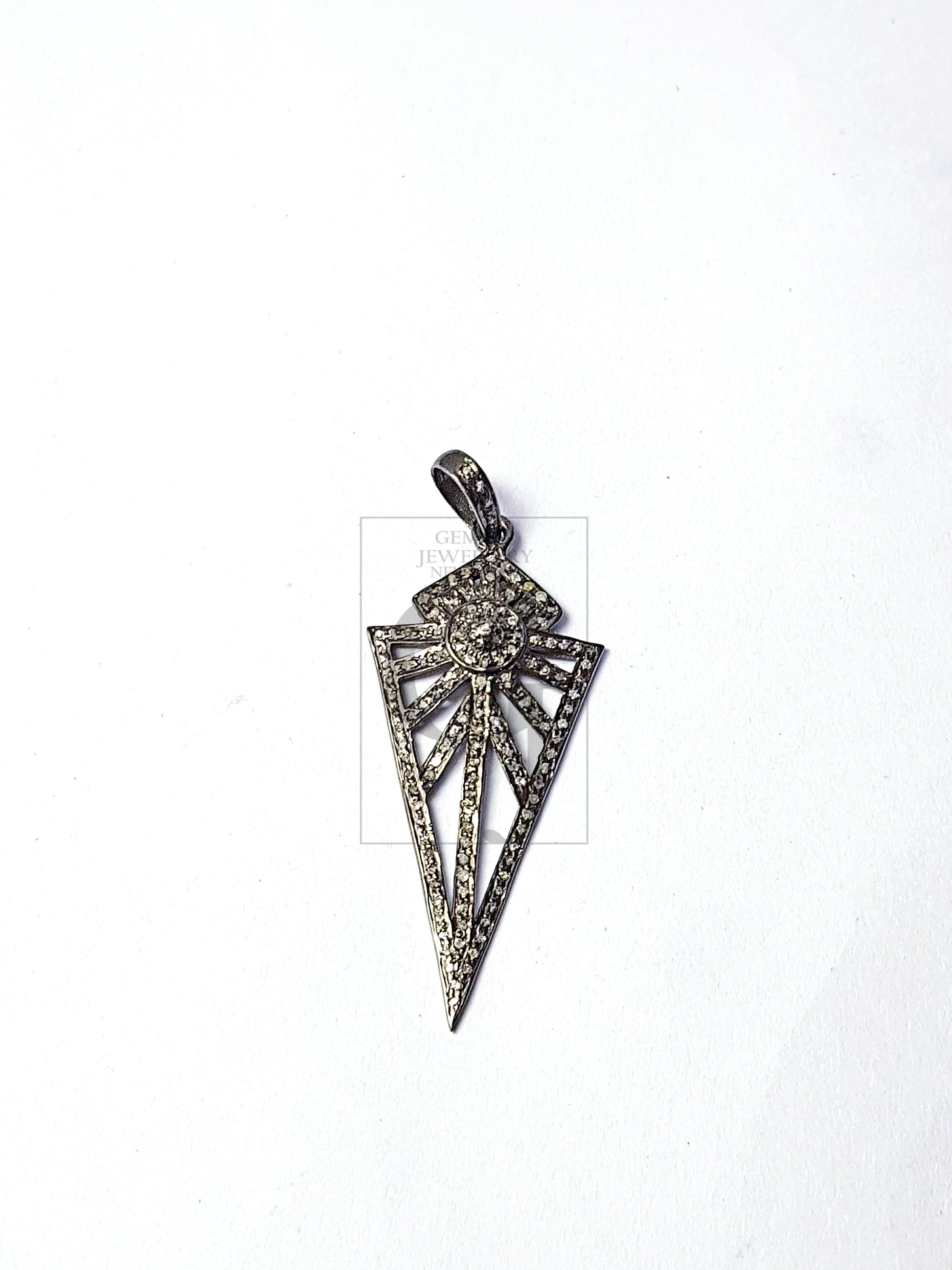 Very beautiful design arrowhead spike diamond charm Pave diamond rosecut pendant 925 sterling silver pendant handmade diamond pendant 50mm