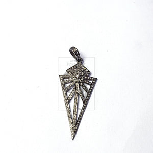 Very beautiful design arrowhead spike diamond charm Pave diamond rosecut pendant 925 sterling silver pendant handmade diamond pendant 50mm