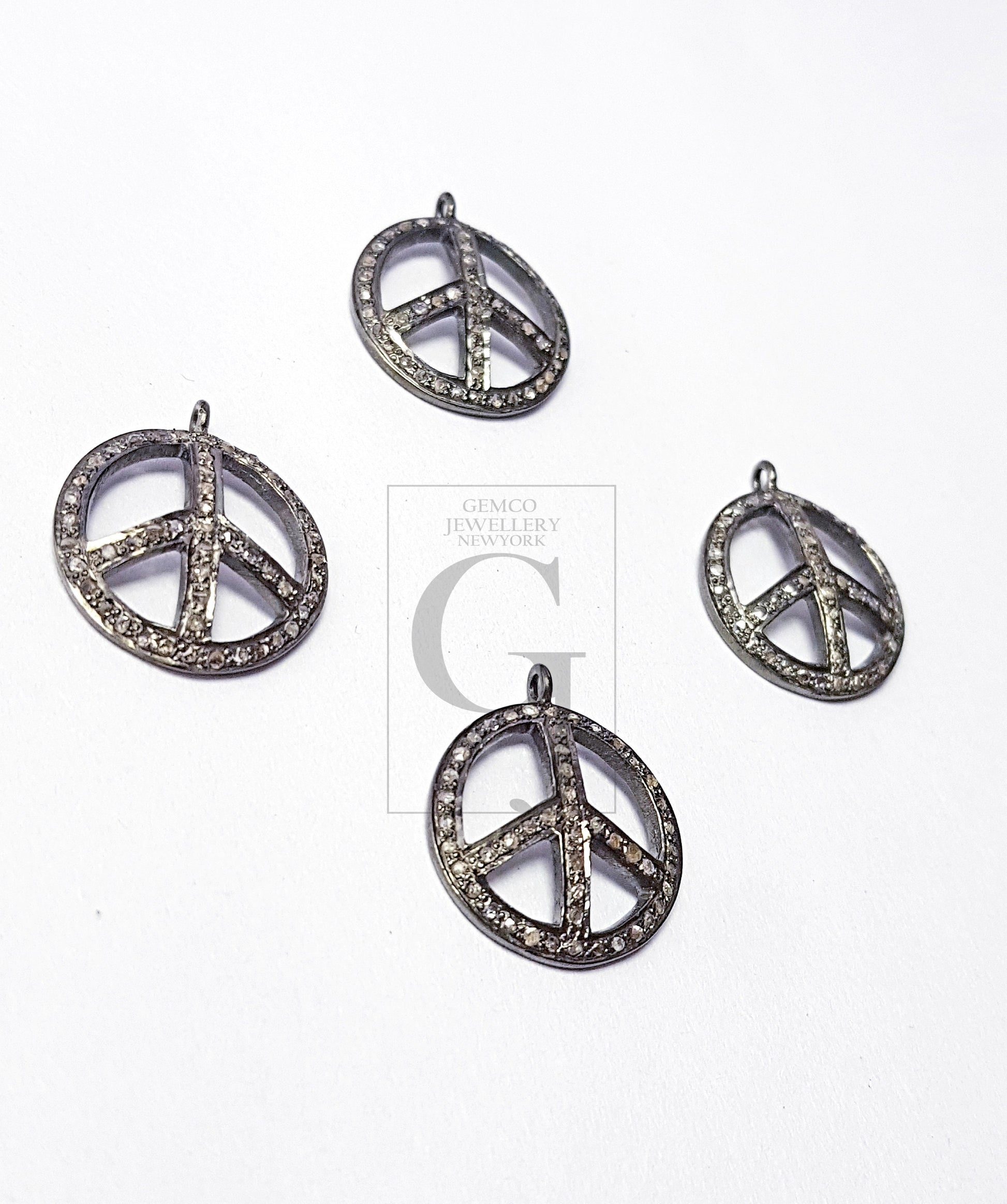 Peace design circle shaped diamond charm pendant Pave diamond rosecut pendant 925 sterling silver pendant handmade diamond pendant