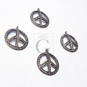 Peace design circle shaped diamond charm pendant Pave diamond rosecut pendant 925 sterling silver pendant handmade diamond pendant