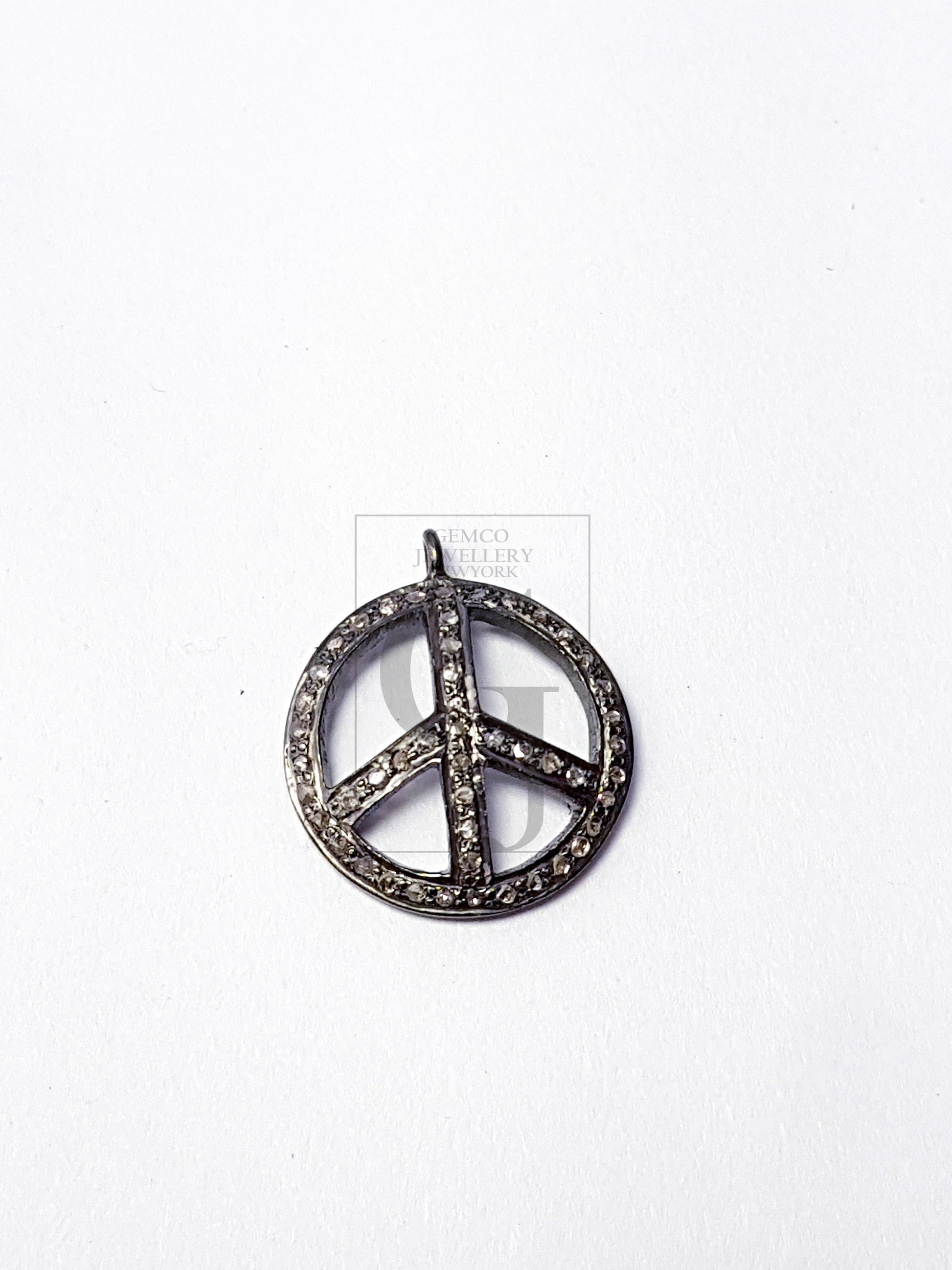 Peace design circle shaped diamond charm pendant Pave diamond rosecut pendant 925 sterling silver pendant handmade diamond pendant