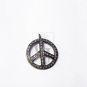 Peace design circle shaped diamond charm pendant Pave diamond rosecut pendant 925 sterling silver pendant handmade diamond pendant