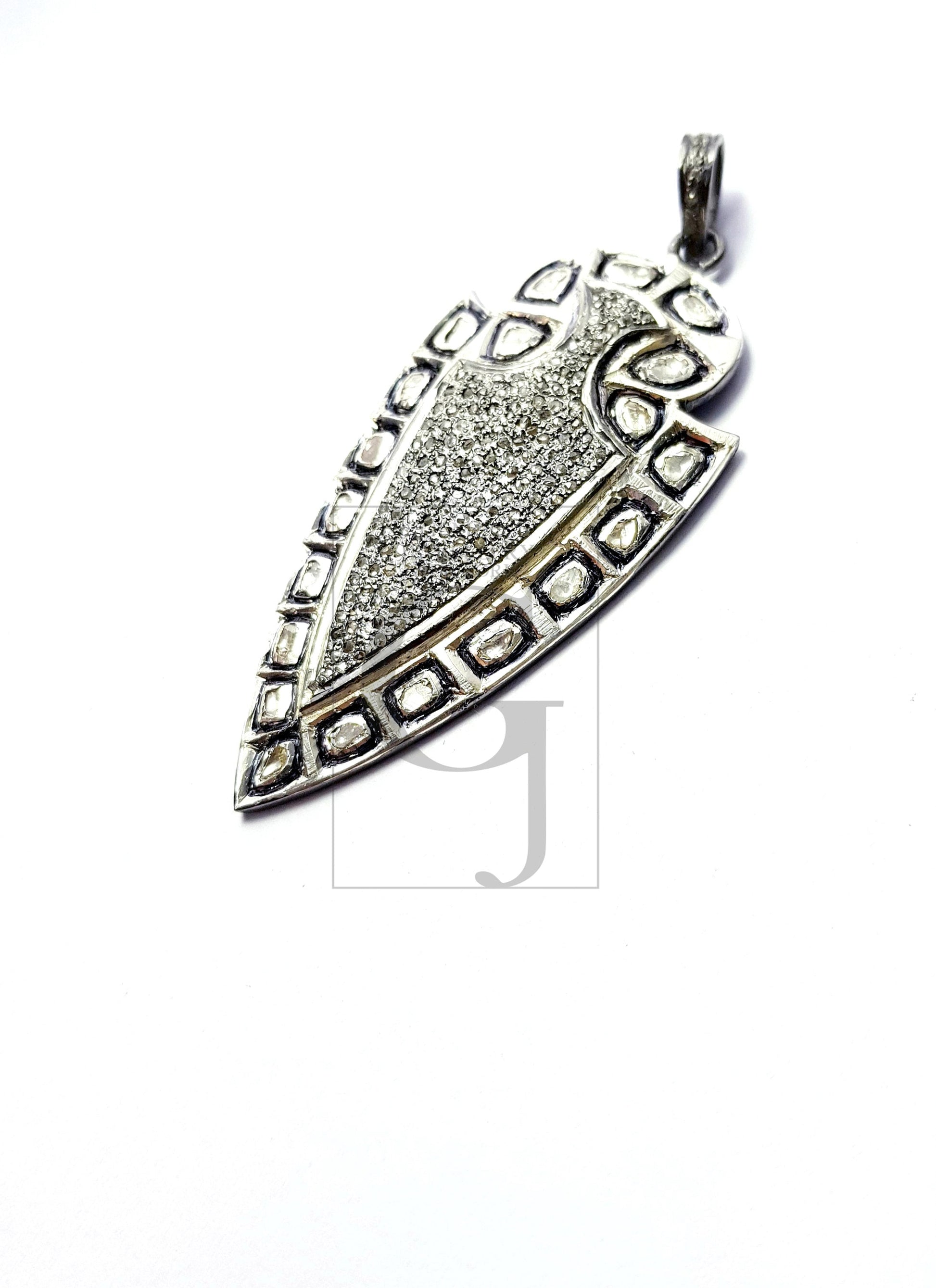 Very beautiful arrow head design Rocecut pave diamond pendant 925 sterling silver handmade finish diamond pendant Hollywood style jewelry