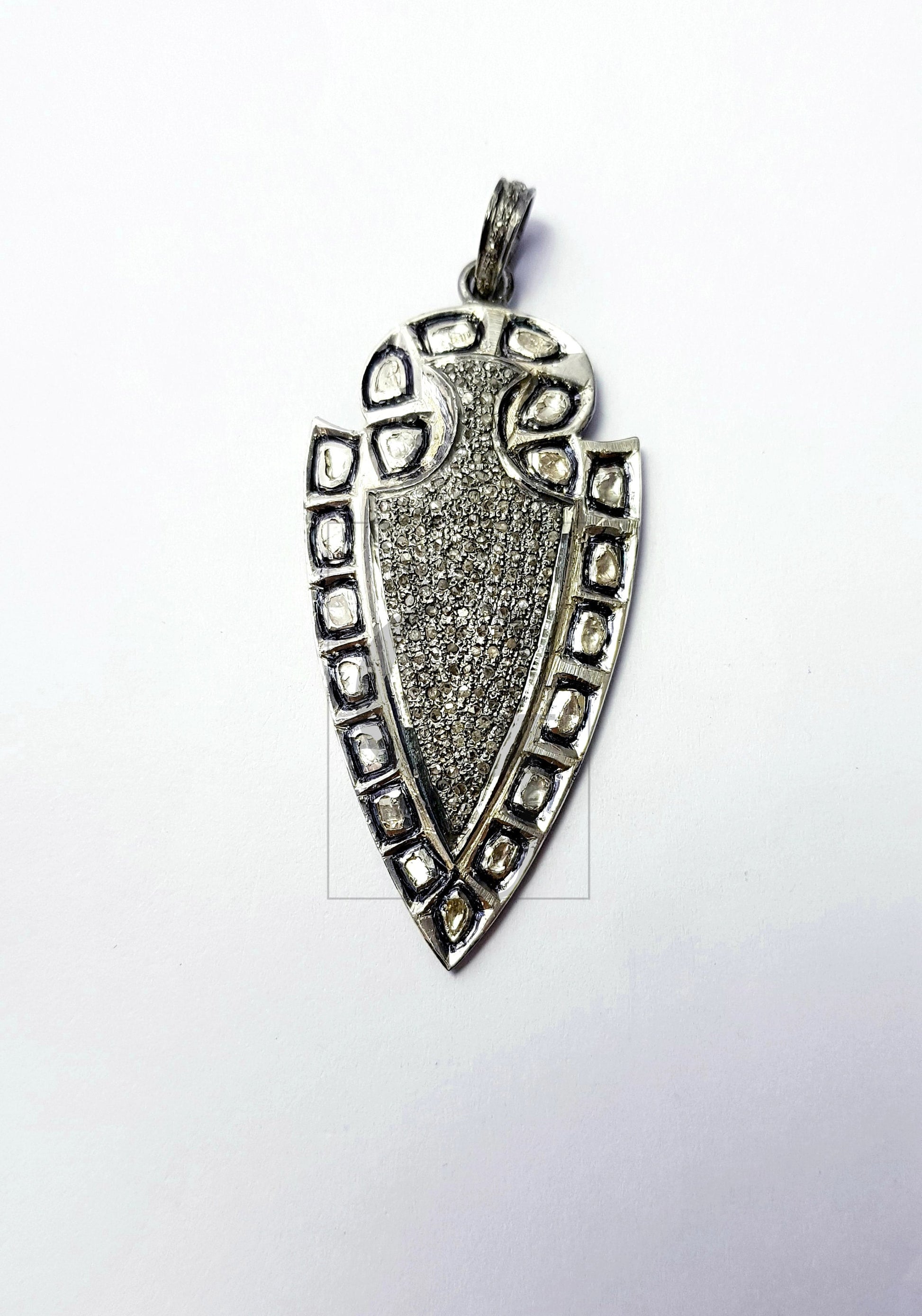 Very beautiful arrow head design Rocecut pave diamond pendant 925 sterling silver handmade finish diamond pendant Hollywood style jewelry