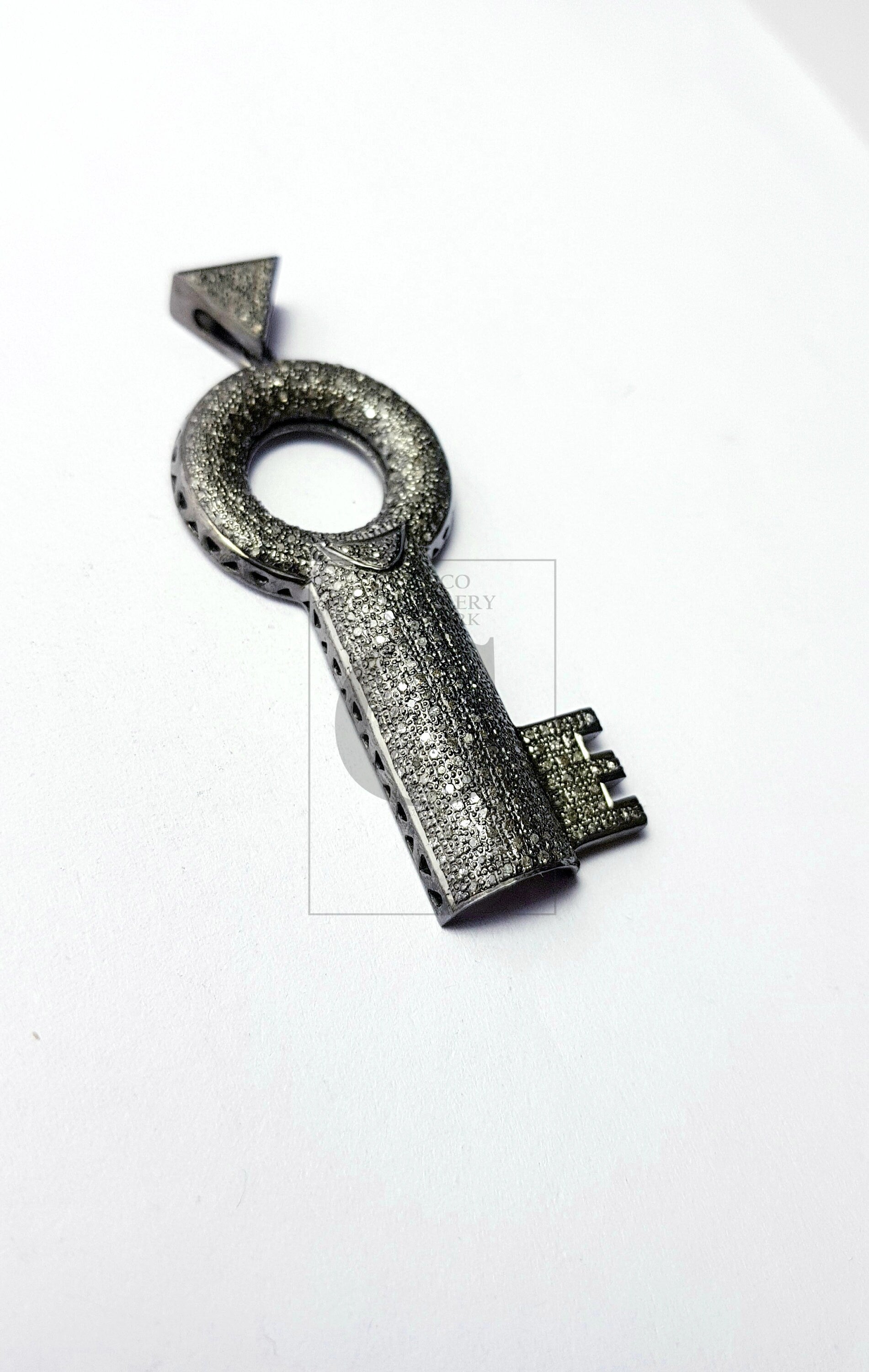 Key pendant design brilliant cut diamond pave diamond pendant 925 sterling silver handmade finish beautiful diamond jewelry pendant jewelry